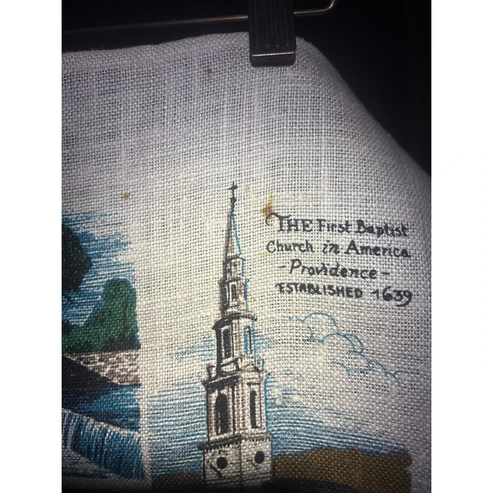 Vintage Rhode Island Souvenir Tea Towel Linen Map Historic Landmarks Nautical